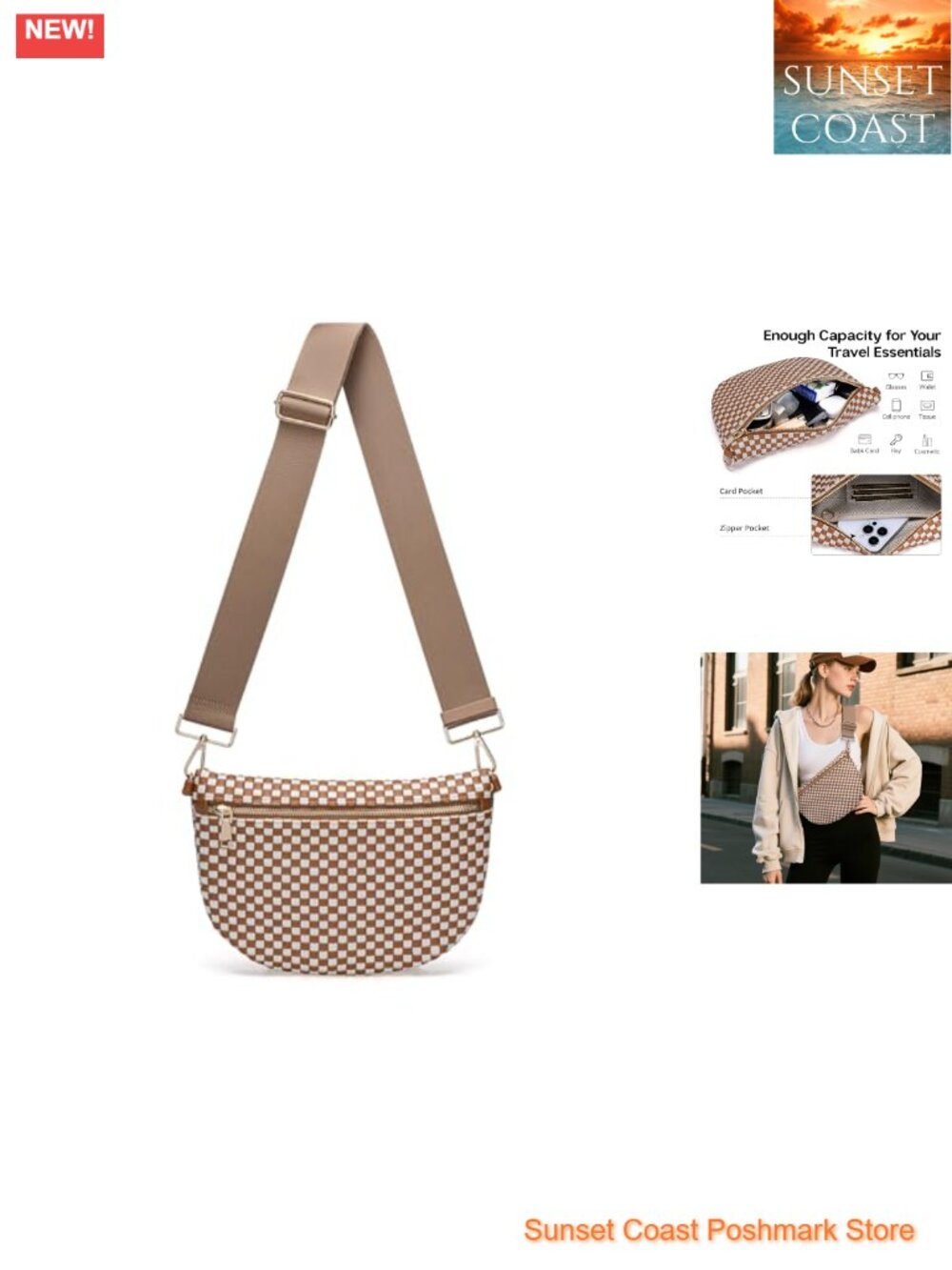 Woven Leather Crossbody Bag Sling Purse Chest Waist Travel